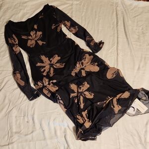 Chic Black and Brown Floral Long Sleeve Maxi Dress